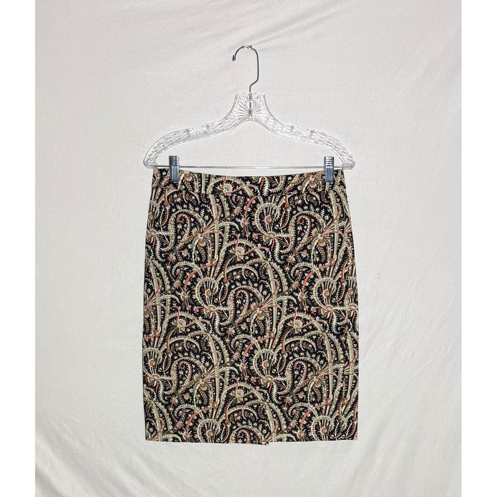 J.Crew No. 2 Pencil Skirt Paisley Print Navy Coral Cotton‎ Size 4 EUC